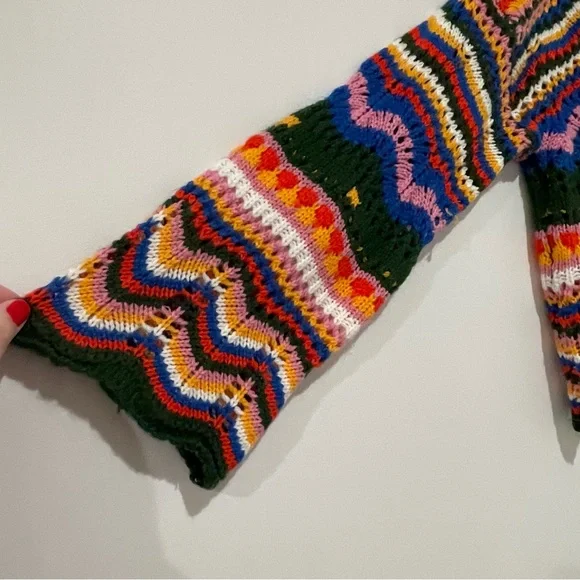 XL Women’s Crochet Sweater Boho Festival Colorful Hand Knit Flare Sleeve - Picture 4 of 5